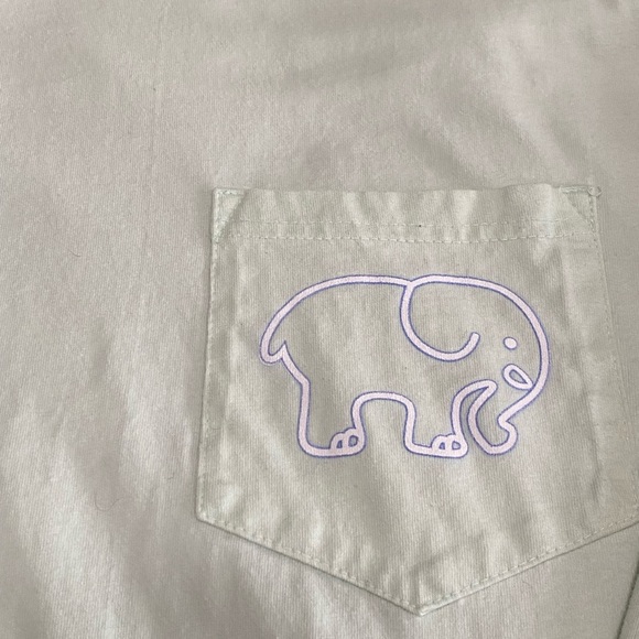 Women's Large Ivory Ella Long Sleeve Tee. Light Green with Blue Elephant - Picture 2 of 5